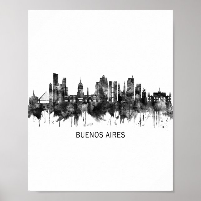 Buenos Aires Argentina Skyline BW Poster (Vorne)