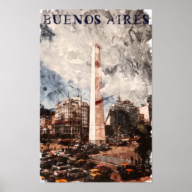 Buenos Aires Argentina Skyline Watercolor Poster (Vorne)