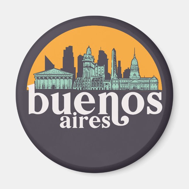 Buenos Aires Vintage Stadt Skyline Stadtrundgang Magnet (Vorne)