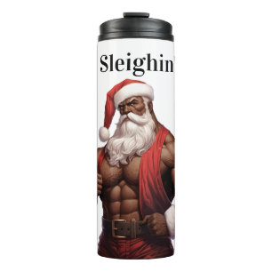 Buff afroamerikanischer Weihnachtsmann Workout Mus Thermosbecher