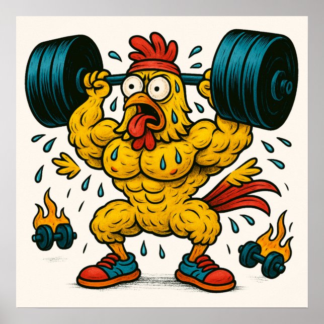 Buff Chicken Lifting Weight Poster (Vorne)