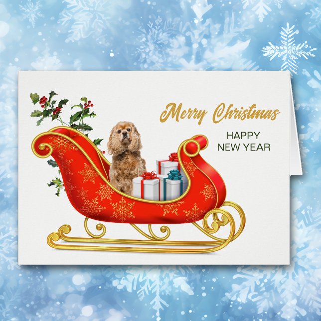 Buff Cocker Spaniel Dog Christmas Sleigh Card (Von Creator hochgeladen)
