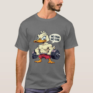 Buff Duck No Pain No Gain Gym Workout Cartoon T-Shirt