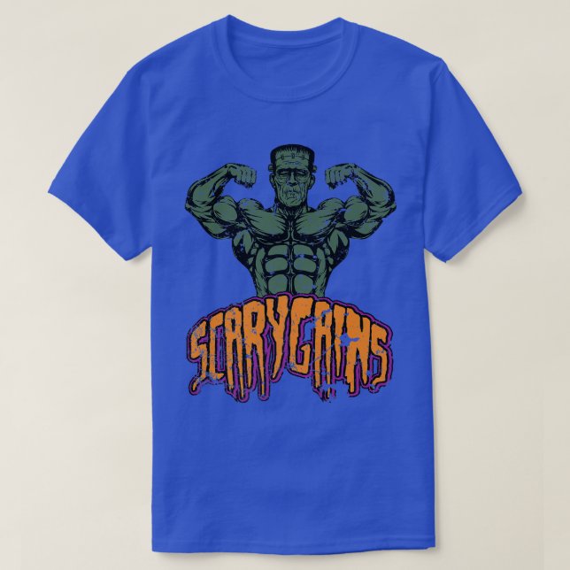 Buff Frankenstein Beängstigend Gains Halloween Gym T-Shirt (Design vorne)