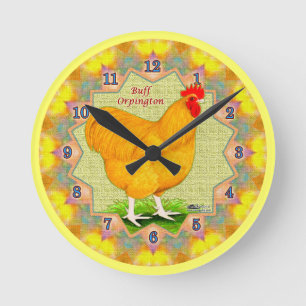 Buff Orpington Rooster Clock Runde Wanduhr