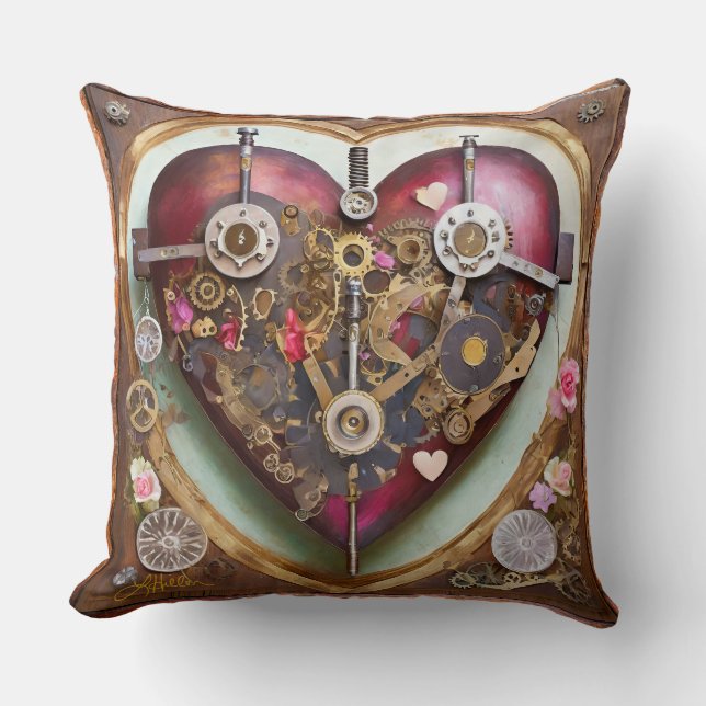 Buff Red Heart Steampunk Serie Kissen (Vorderseite)