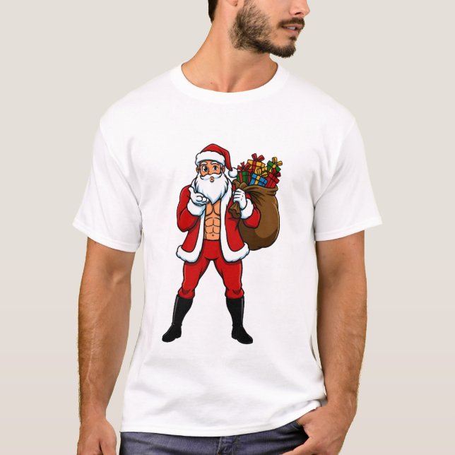 Buff Santa Blowing Kiss! Ripped Abs & Sweet Christ T-Shirt (Vorderseite)