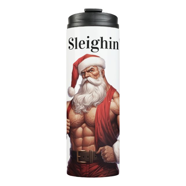 Buff Santa Claus Workout Muscles Gym Thermosbecher (Vorderseite)