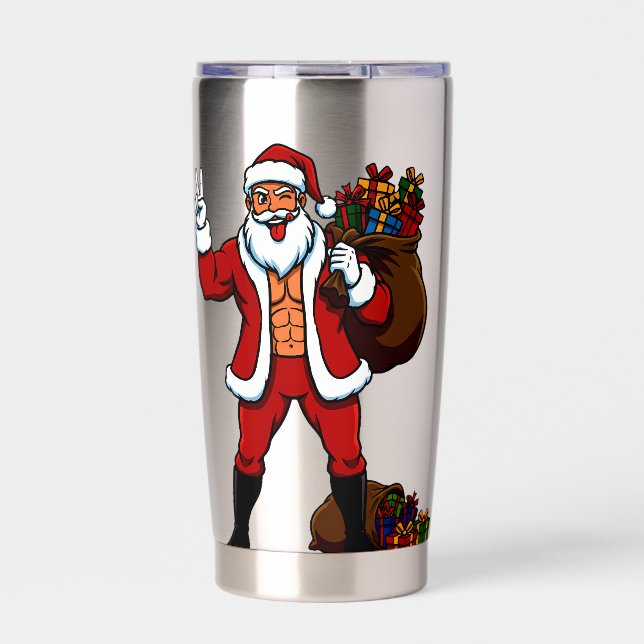 Buff Santa Friedenszeichen! Gerissene Abs & Lustig Thermobecher (Vorderseite)