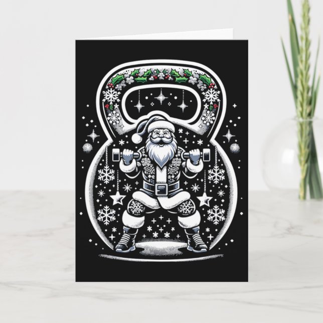 Buff Santa Kettlebell Christmas Karte (Vorderseite)