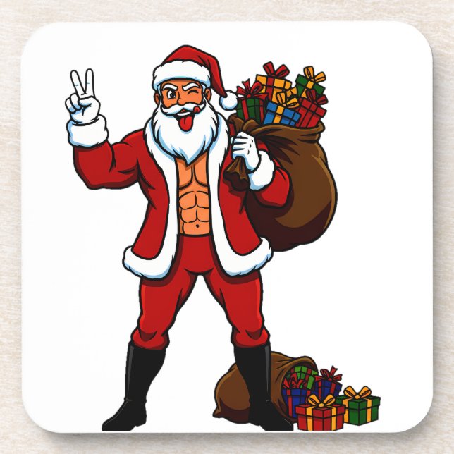 Buff Santa Peace Sign! Ripped Abs & Funny Christma Getränkeuntersetzer (Vorderseite)