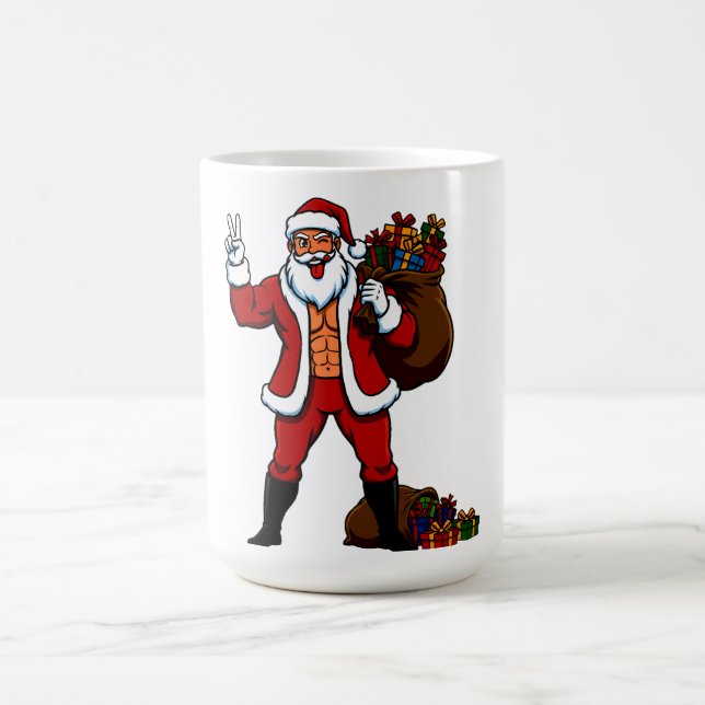 Buff Santa Peace Sign! Ripped Abs & Funny Christma Kaffeetasse (Mittel)