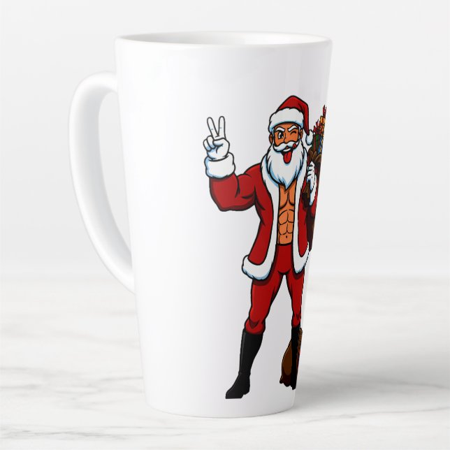 Buff Santa Peace Sign! Ripped Abs & Funny Christma Milchtasse (Linke Ecke)