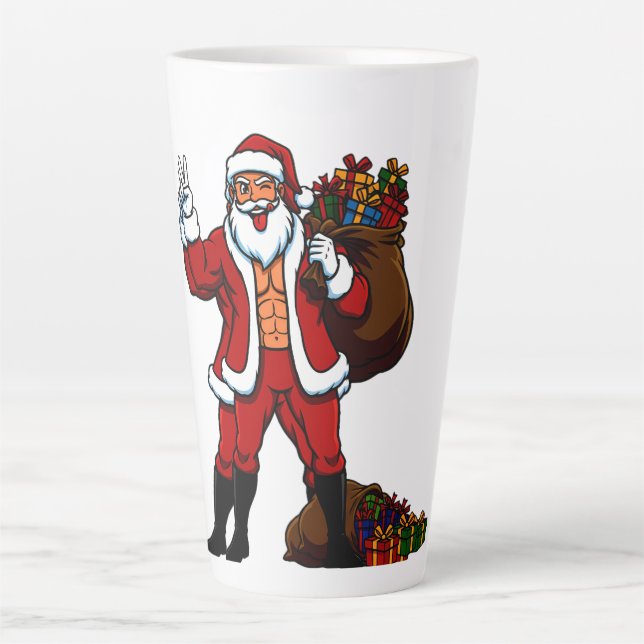 Buff Santa Peace Sign! Ripped Abs & Funny Christma Milchtasse (Vorderseite)
