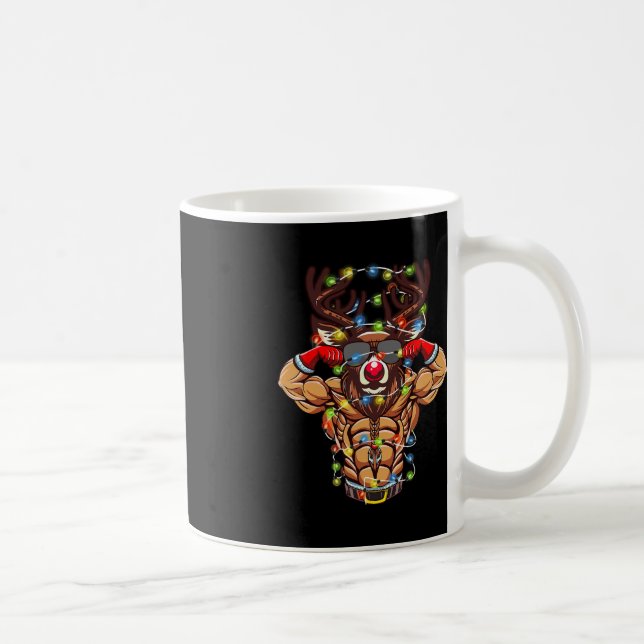 Buff Santa Reindeer Bodybuilding Christmas Gym Wei Kaffeetasse (Rechts)