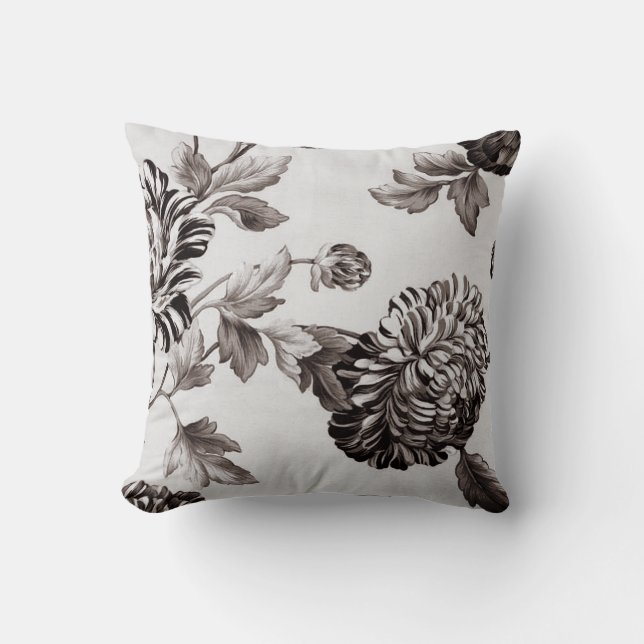 Buff Taupe Gray Vintag Botanische Flora Kissen (Vorderseite)