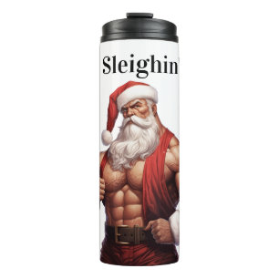 Buff Weihnachtsmann Workout Muskeln Fitnessstudio Thermosbecher