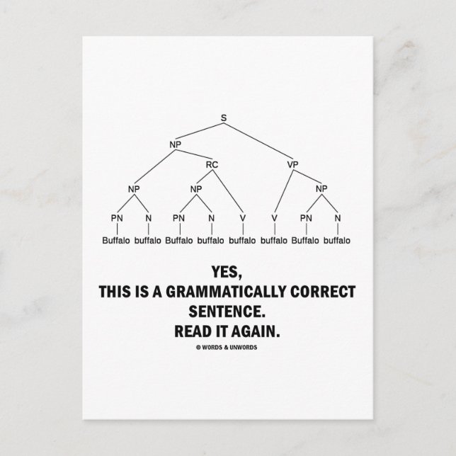 Buffalo (8-mal) Grammatisch korrekter Satz Postkarte (Vorderseite)