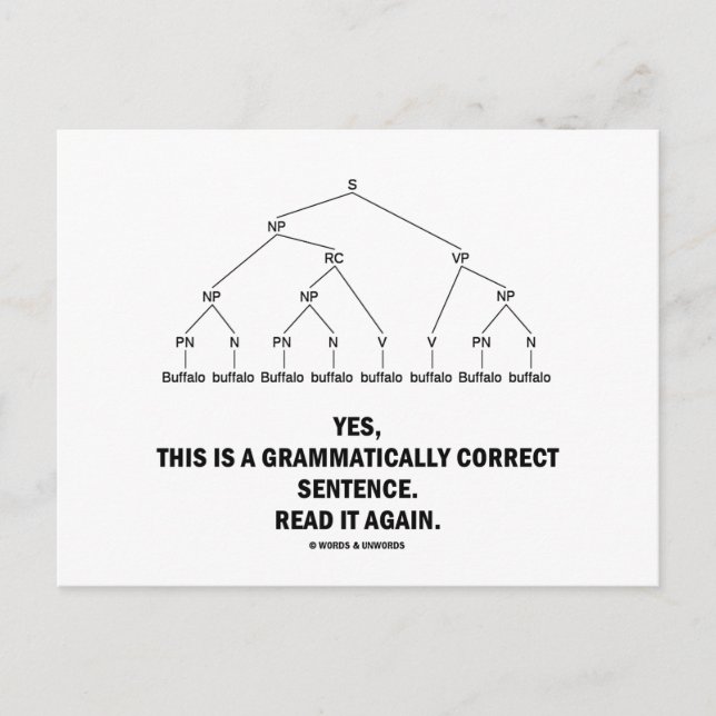 Buffalo (8-mal) Grammatisch korrekter Satz Postkarte (Vorderseite)