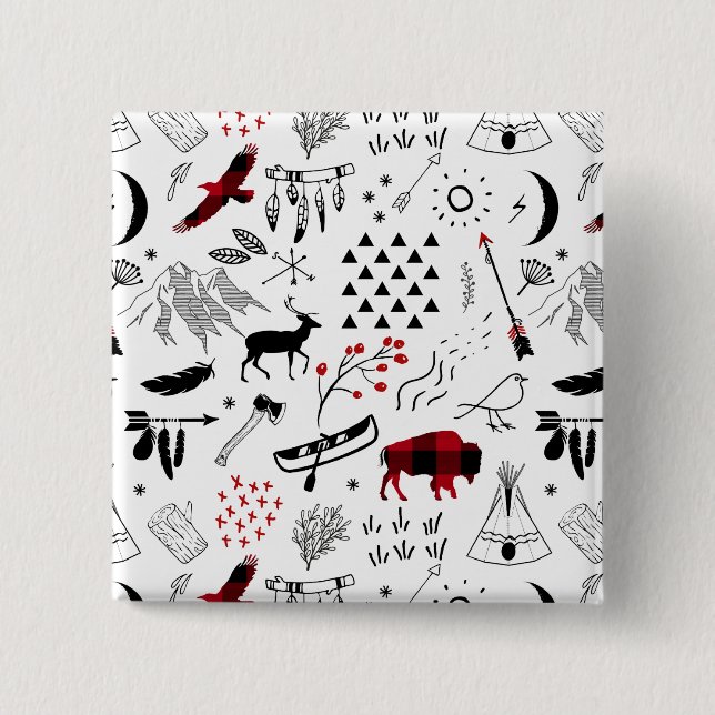 Buffalo Adventures Black and Red Kariert ID599 Button (Vorderseite)