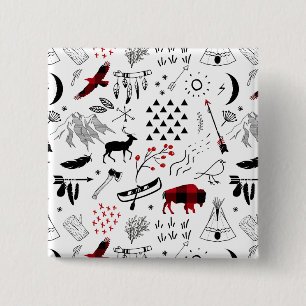 Buffalo Adventures Black and Red Kariert ID599 Button