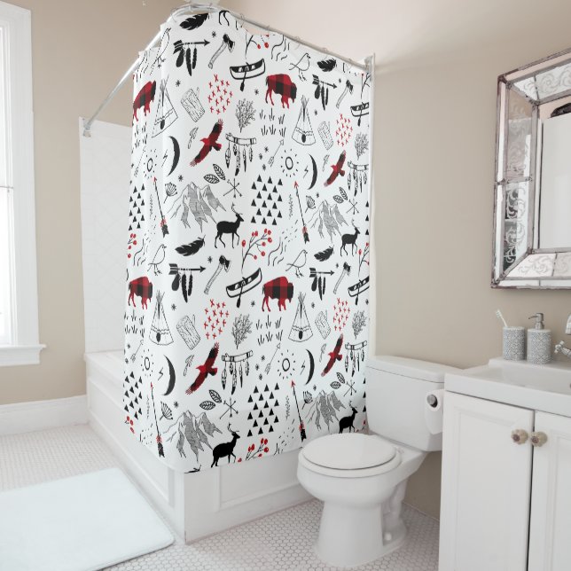 Buffalo Adventures Black and Red Kariert ID599 Duschvorhang (Beispiel)