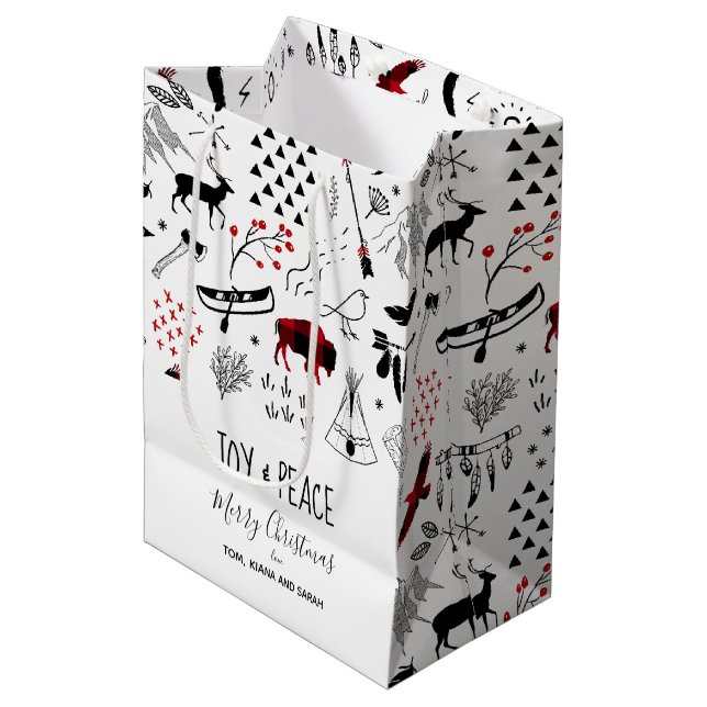 Buffalo Adventures Black & Red Kariert ID599 Mittlere Geschenktüte (Vorderseite Schrägansicht)