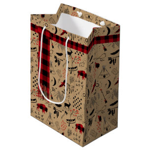 Buffalo Adventures Kariert Scarf Red/ Kraft ID599 Mittlere Geschenktüte