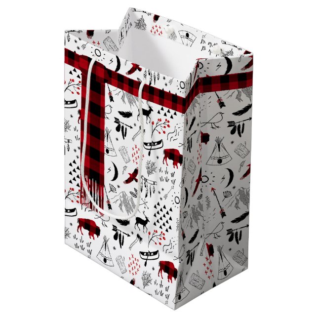 Buffalo Adventures Kariert Scarf Red und Black ID5 Mittlere Geschenktüte (Vorderseite Schrägansicht)