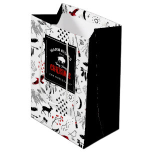 Buffalo Adventures Pattern Etikett Rot/Schwarz ID5 Mittlere Geschenktüte