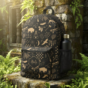 Buffalo Adventures Tan Schwarz ID599 Bedruckter Rucksack