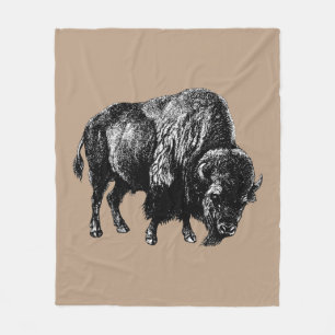 Buffalo American Bison Vintag Wood Gravur Fleecedecke