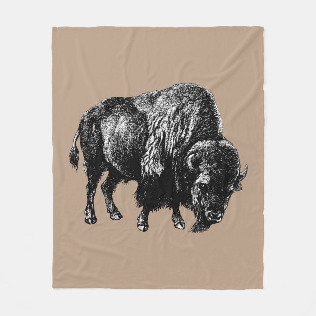 Buffalo American Bison Vintag Wood Gravur Fleecedecke (Vorderseite)