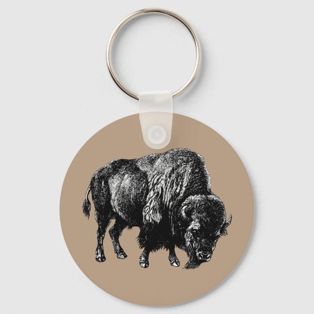 Buffalo American Bison Vintag Wood Gravur Keyc Schlüsselanhänger (Vorderseite)