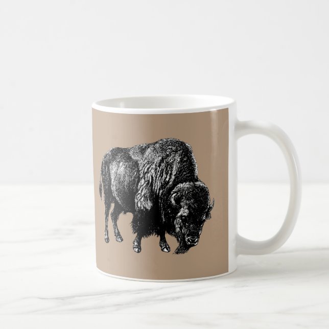 Buffalo American Bison Vintag Wood Gravur Tasse (Rechts)
