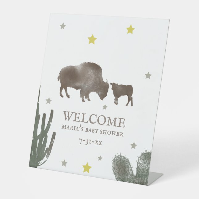 Buffalo Baby Shower Cactus Willkommen Sockelschild (Vorderseite)