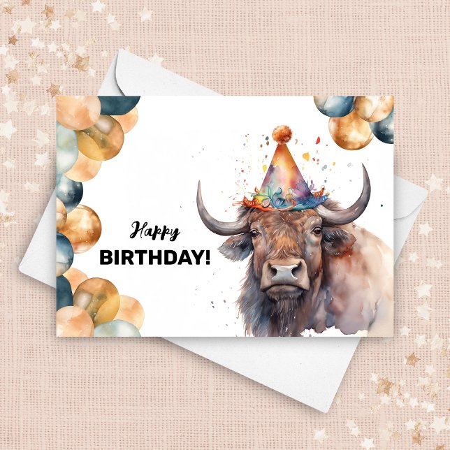Buffalo Balloons und Party Hat Wild Bison Birthday Karte (Von Creator hochgeladen)