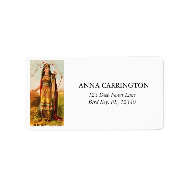 Buffalo Bill Handsomest Indian Maiden 1880er Adressaufkleber (Vorne)