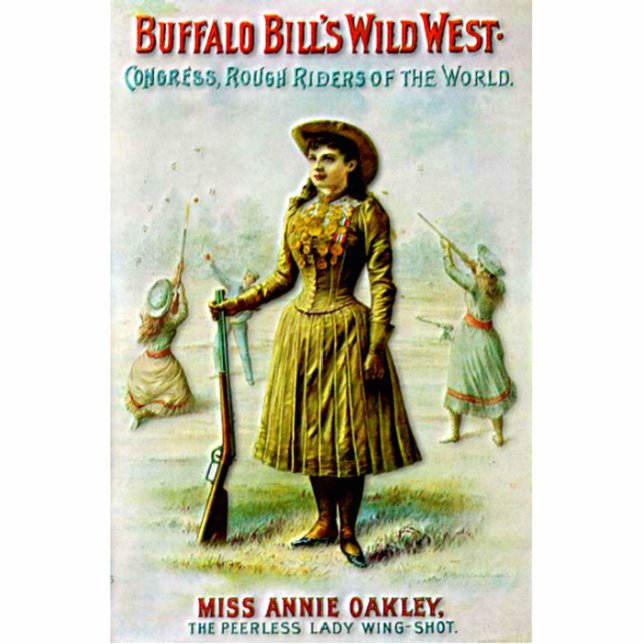 Buffalo Bills wildes Westplakat Annie Oakley Freistehende Fotoskulptur (Vorne)