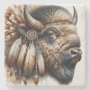 Buffalo Bison Amerikanische Ureinwohner Art Steinuntersetzer