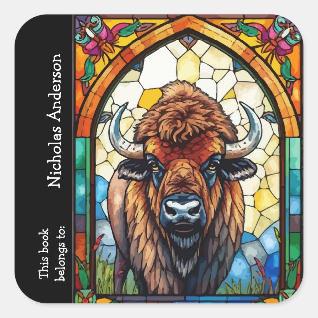 Buffalo Bison Animal Nature art Custom Buchzeichen Quadratischer Aufkleber (Vorderseite)