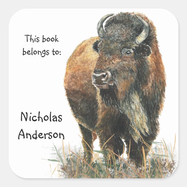 Buffalo Bison Animal Nature art Custom Buchzeichen Quadratischer Aufkleber (Vorderseite)
