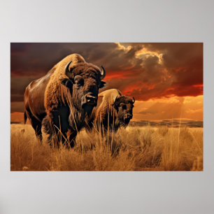 Buffalo Bison Animal Wildlife Wilderness Colorful Poster