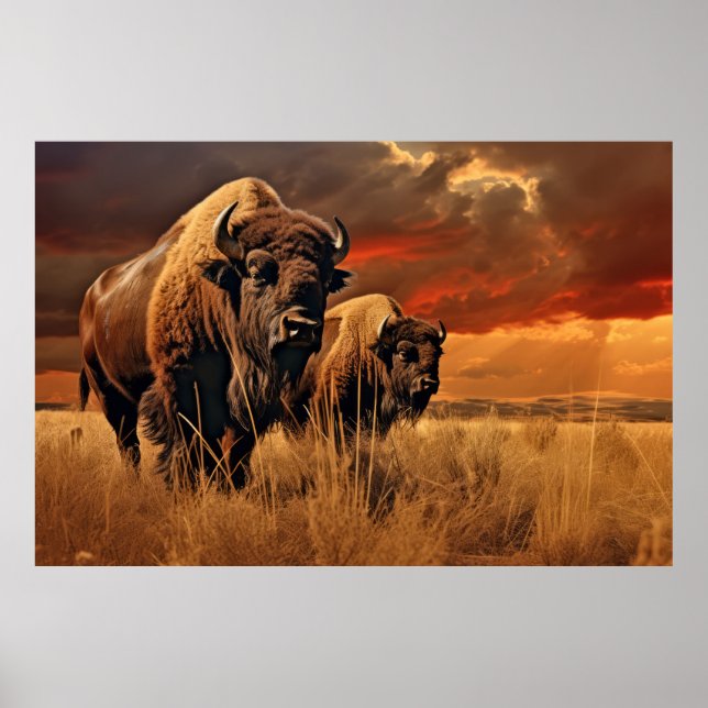 Buffalo Bison Animal Wildlife Wilderness Colorful Poster (Vorne)