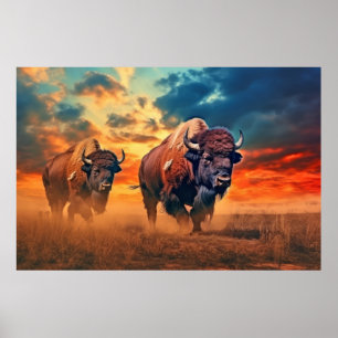 Buffalo Bison Animal Wildlife Wilderness Colorful Poster