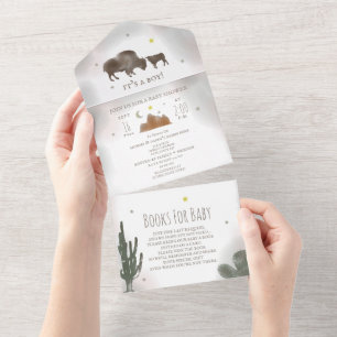 Buffalo Bison Cactus Book Request Baby Shower All In One Einladung