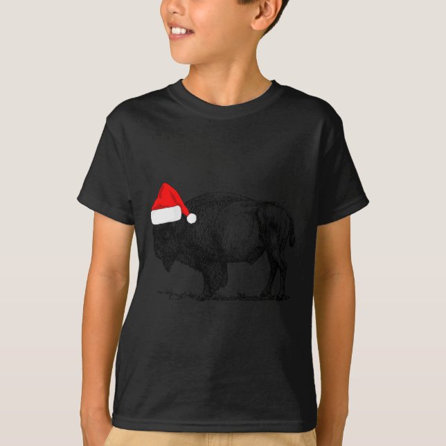 Buffalo Bison Christmas_ Buffalo In Santa Hat  T-Shirt (Vorderseite)