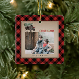 Buffalo Bison Christmas Tree Rotes Kariertes Foto Keramikornament