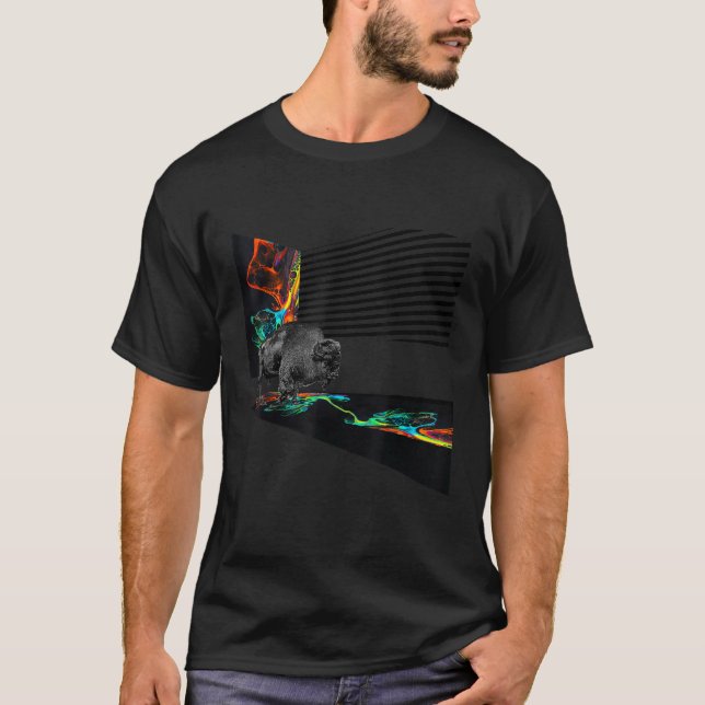Buffalo Bison Cow Bull Rainbo Abstrakte Kunst T-Shirt (Vorderseite)