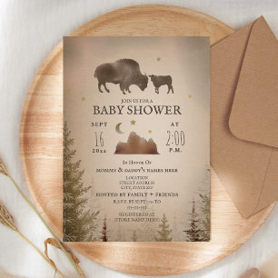 Buffalo Bison Desert Evergreen Baby Dusche Rustika Einladung
